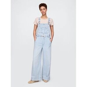 GAP UltraSoft Denim Baggy Overalls Light Wash Indigo with Drawstring Size Medium